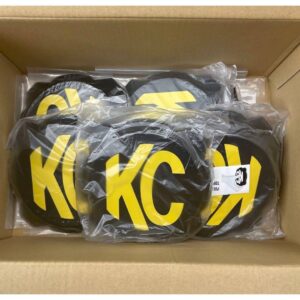 KC HiLiTES 6-inch black light covers with a white KC logo.
